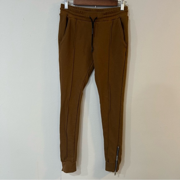 NWOT The Set Men’s Brown Tan Front Tie Side Pocket Jogger Sweatpants Size Small - Picture 1 of 6